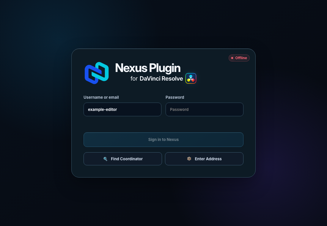 Nexus connection and sign-in screen