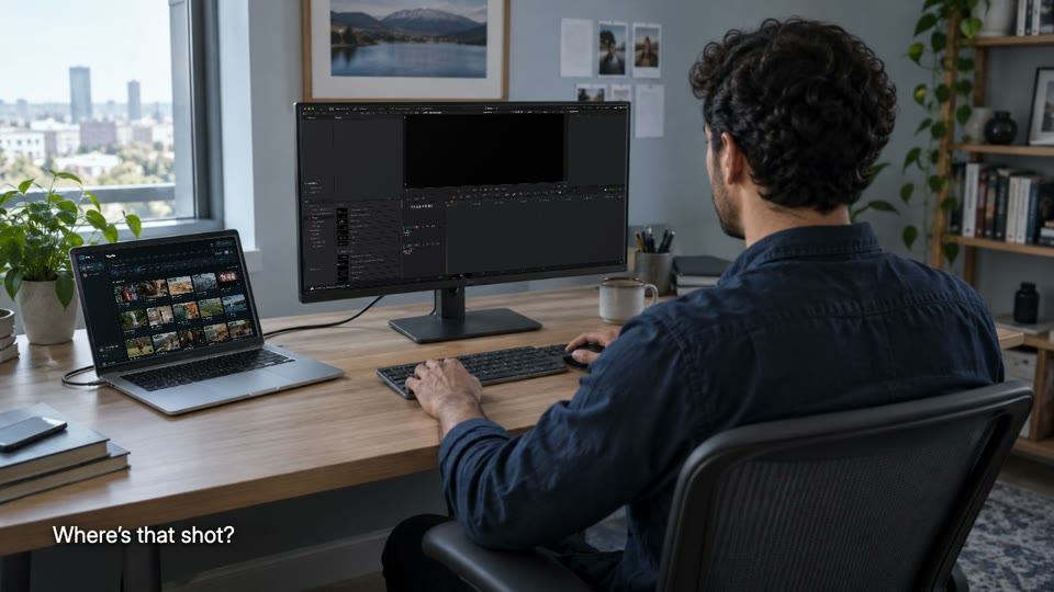 An Editor searches the library alongside DaVinci Resolve.